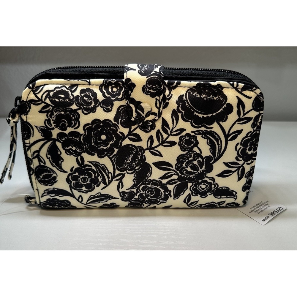 NWT Vera Bradley Large Tab Nylon Wallet Bubbly Flowers Black Pattern MSRP $95.00